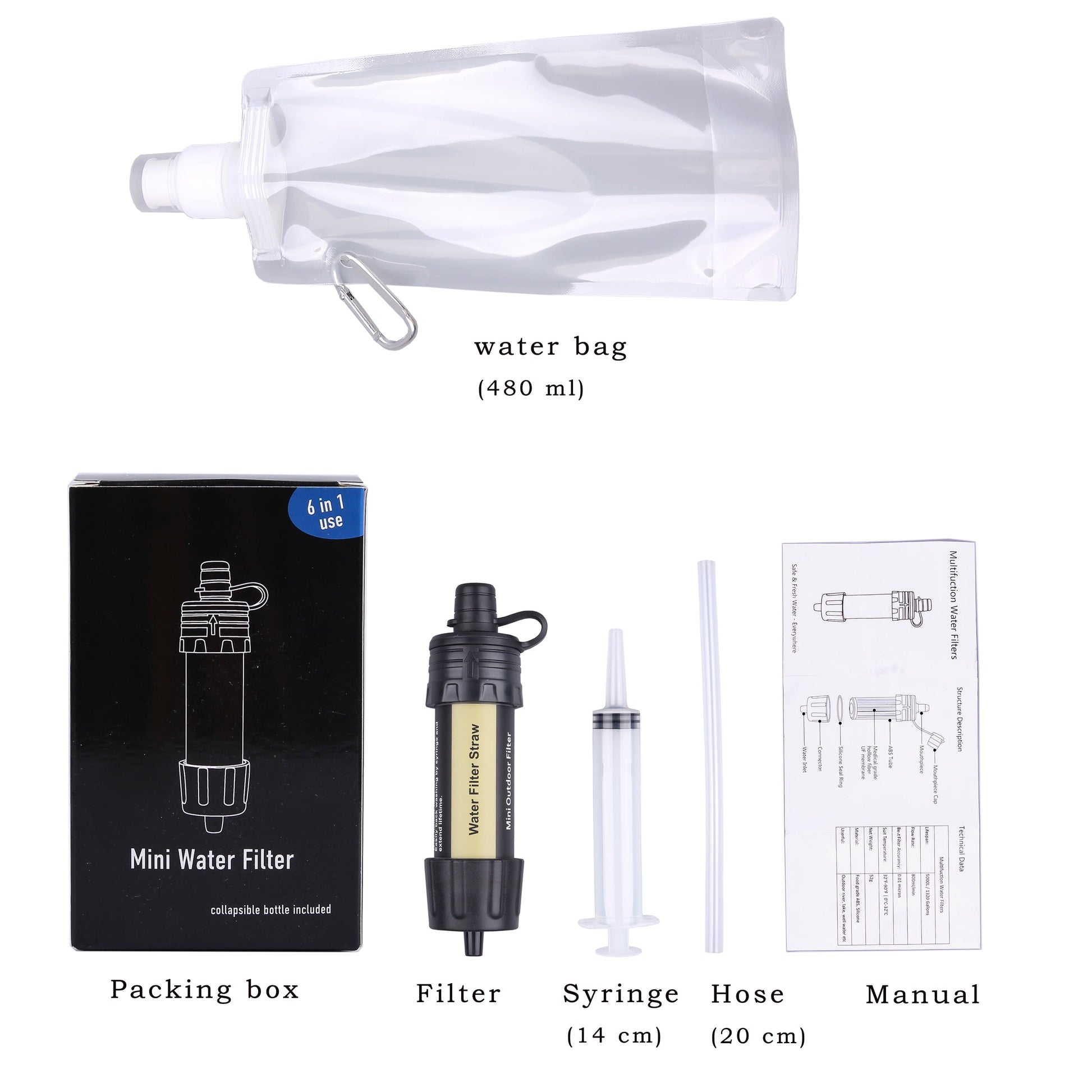 PureFlow Mini Water Filter - Portable Survival Straw for Hiking, Camping, and Backpacking