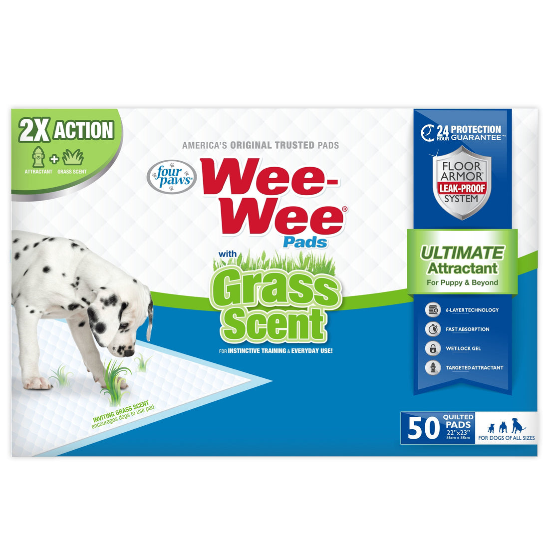 Wee-Wee Grass Scented Dog Training Pads – 50 Count Premium Pet Pee Pads for Puppies