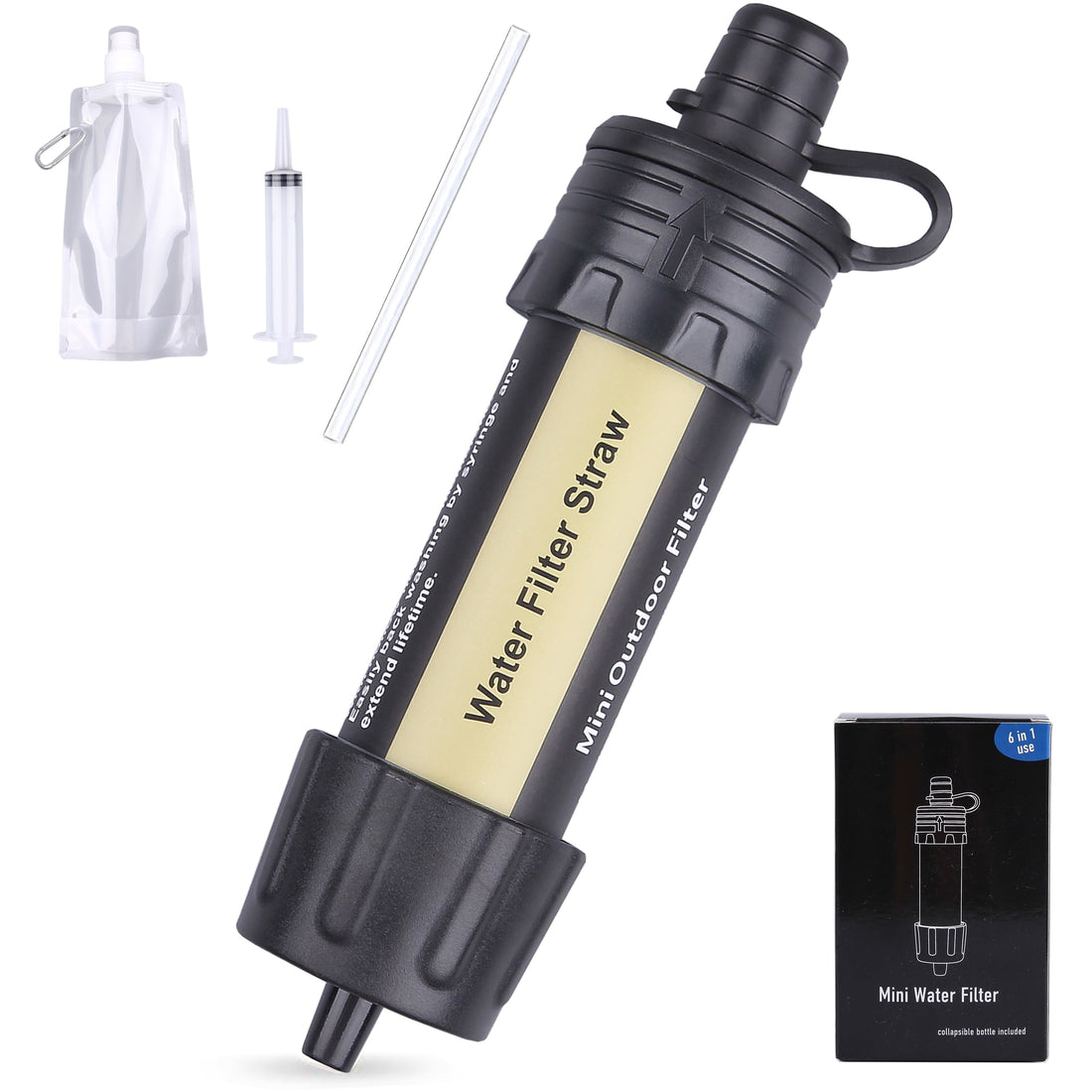 PureFlow Mini Water Filter - Portable Survival Straw for Hiking, Camping, and Backpacking