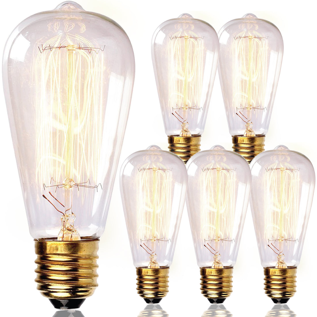 GlowEdison 60W ST64 Vintage Bulbs - 6-Pack Retro Edison Filament Lighting for Home Decor