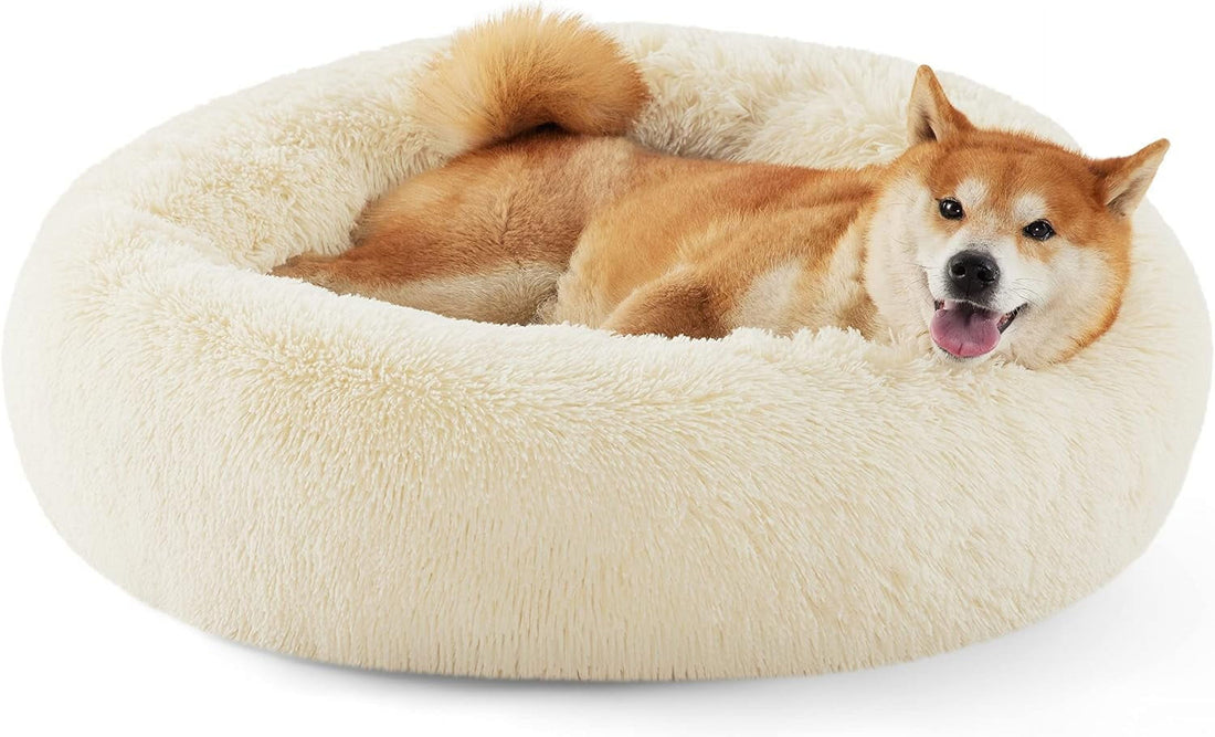 SnugglePaws Donut Dog Bed - Anti-Anxiety, Self-Warming Plush Pet Bed for Home & Travel