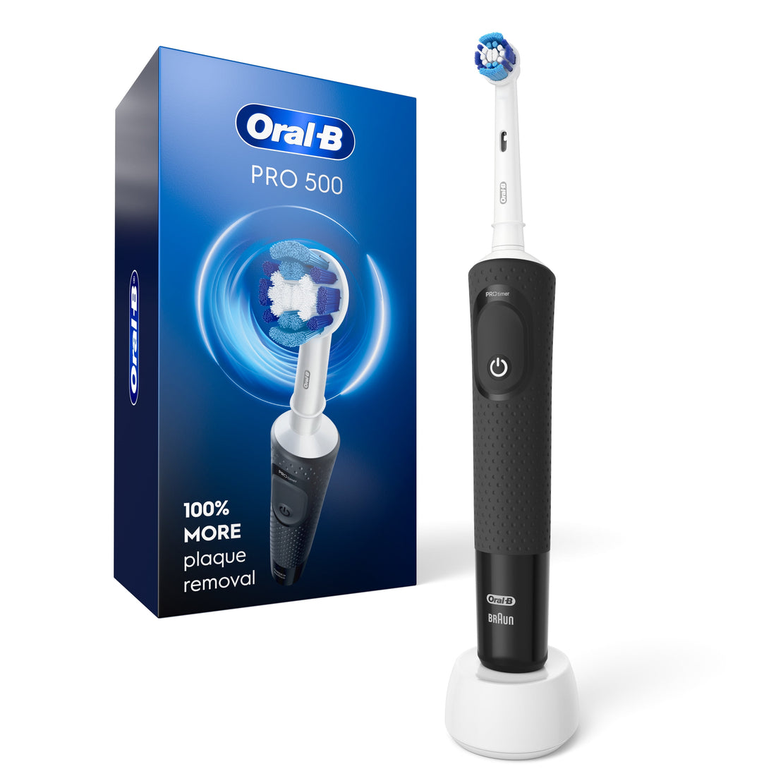 Pro 500 Rechargeable Electric Toothbrush, Black, 1 Count, Adults and Children 3+