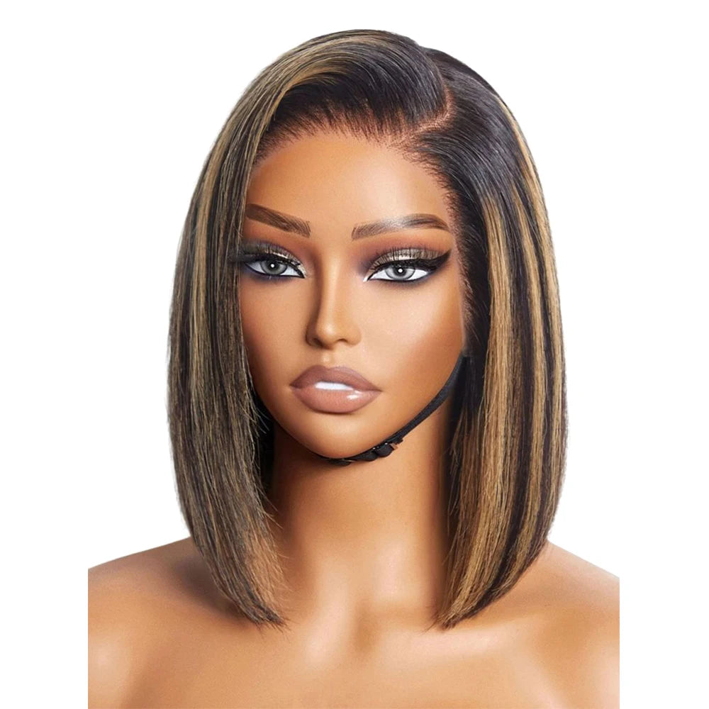 Transparent Lace Front Human Hair Wig Pre Pluck with Natural Hairline Straight Short Bob Wig 200% 1B/27 Ombre HD 13X4 13X6 