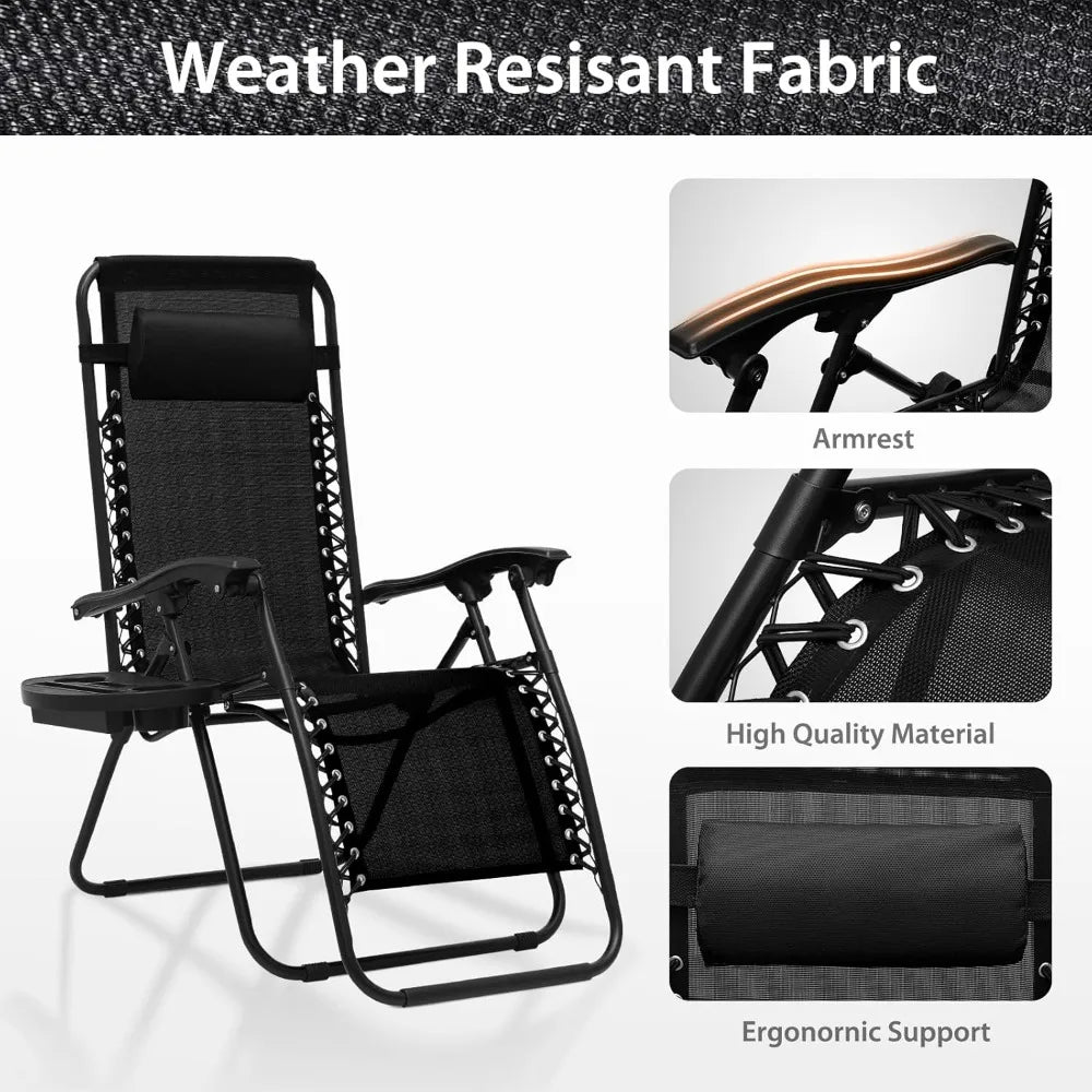 Zero Gravity Lounge Chairs, Portable Folding Reclining with Pillow for Outdoor, Patio, Beach, Camping