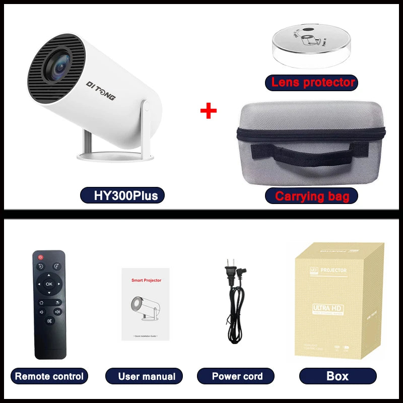 Hy300 Pro Projector 4K Android 11 Dual Wifi6 260ANSI BT5.0 HD Outdoor Portable Home Cinema 1080P 1280*720P