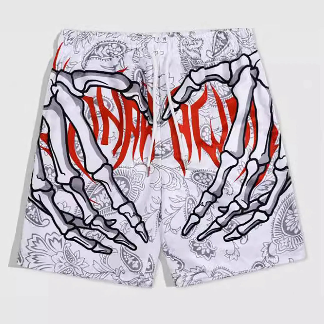 Elastic Waist Jogging Shorts, Swim Trunks, Board Shorts, Summer Beach Shorts with Hand Print, Y2K Shorts for Men, Ropa Hombre