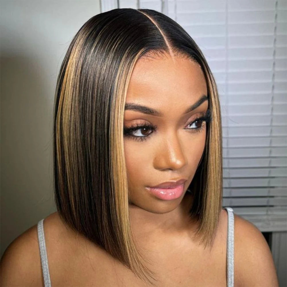 Transparent Lace Front Human Hair Wig Pre Pluck with Natural Hairline Straight Short Bob Wig 200% 1B/27 Ombre HD 13X4 13X6 