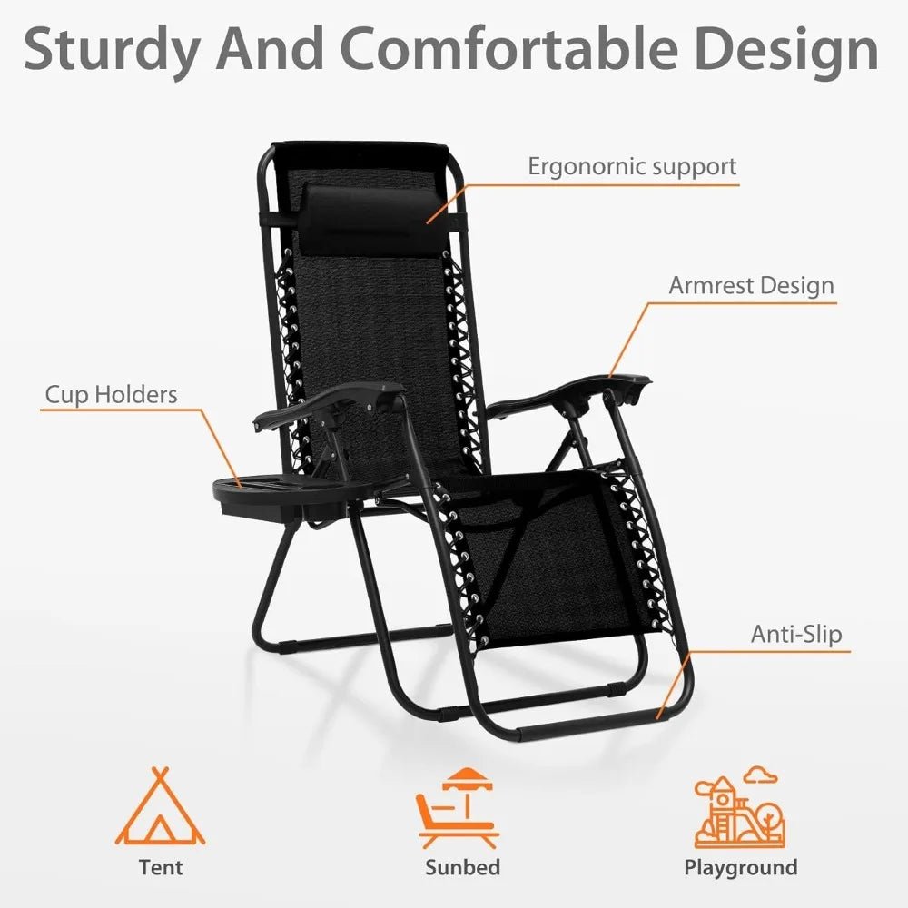 Zero Gravity Lounge Chairs, Portable Folding Reclining with Pillow for Outdoor, Patio, Beach, Camping
