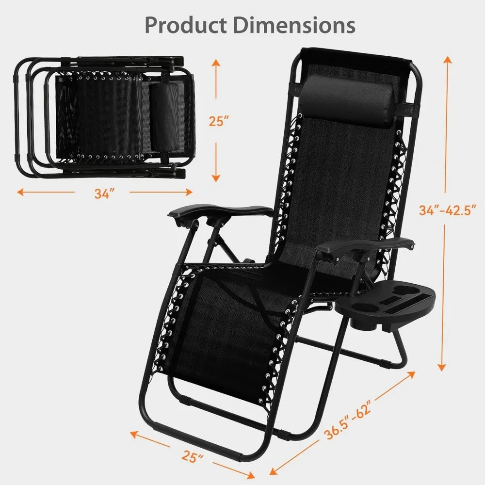 Zero Gravity Lounge Chairs, Portable Folding Reclining with Pillow for Outdoor, Patio, Beach, Camping