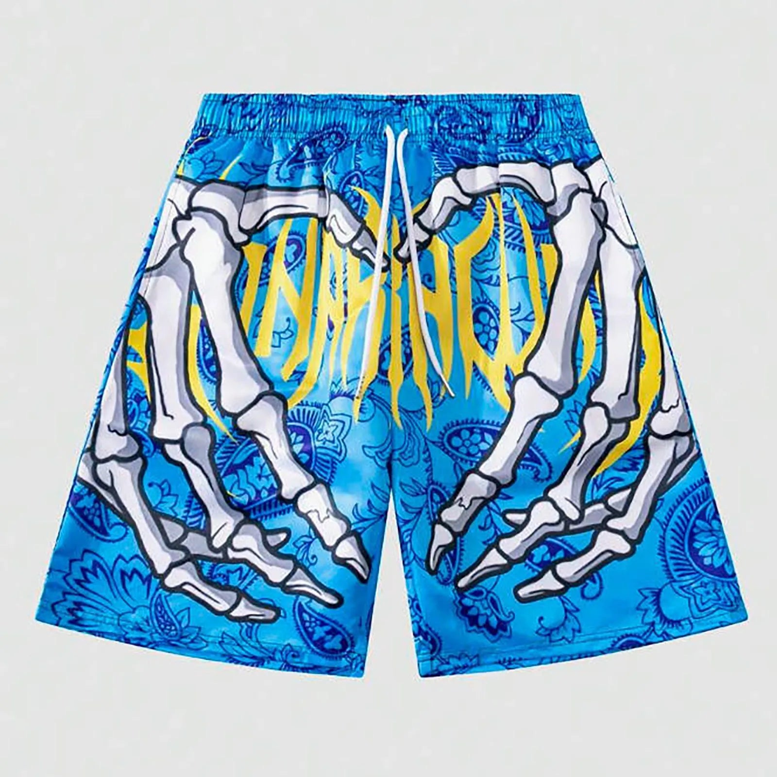 Elastic Waist Jogging Shorts, Swim Trunks, Board Shorts, Summer Beach Shorts with Hand Print, Y2K Shorts for Men, Ropa Hombre