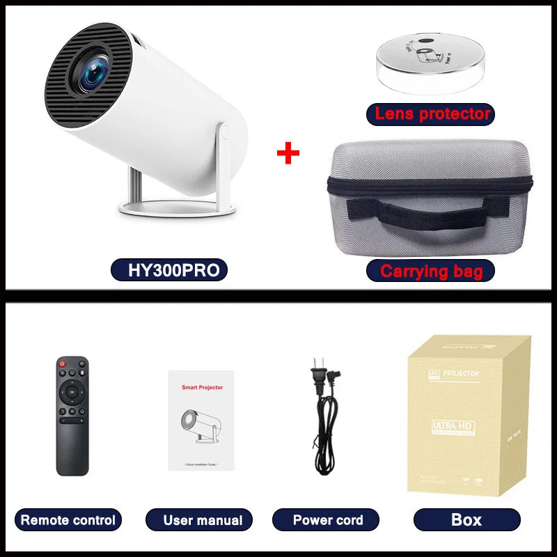Hy300 Pro Projector 4K Android 11 Dual Wifi6 260ANSI BT5.0 HD Outdoor Portable Home Cinema 1080P 1280*720P