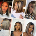 Transparent Lace Front Human Hair Wig Pre Pluck with Natural Hairline Straight Short Bob Wig 200% 1B/27 Ombre HD 13X4 13X6 