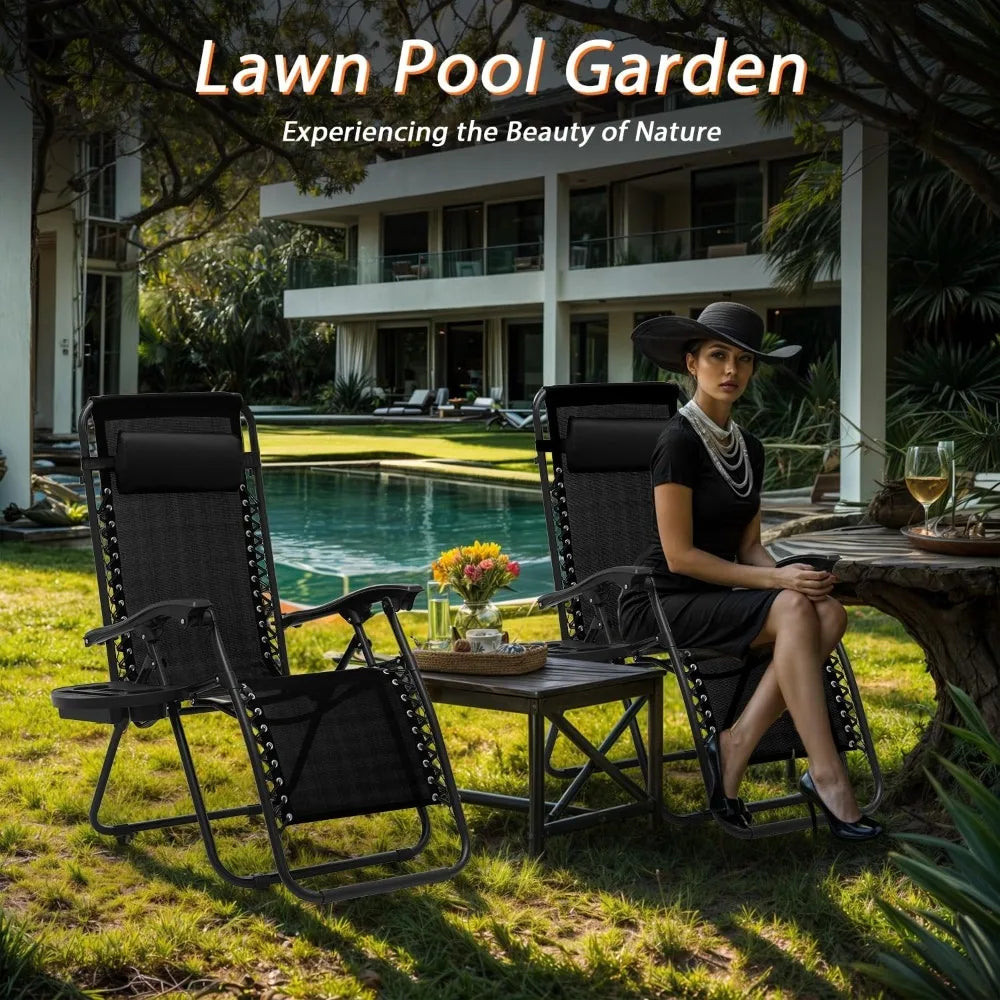 Zero Gravity Lounge Chairs, Portable Folding Reclining with Pillow for Outdoor, Patio, Beach, Camping