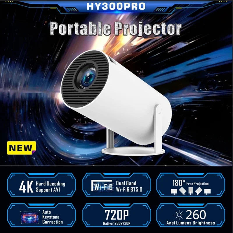Hy300 Pro Projector 4K Android 11 Dual Wifi6 260ANSI BT5.0 HD Outdoor Portable Home Cinema 1080P 1280*720P
