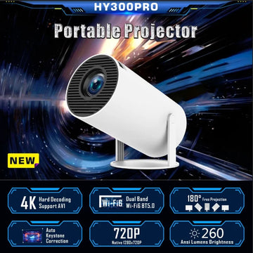 Hy300 Pro Projector 4K Android 11 Dual Wifi6 260ANSI BT5.0 HD Outdoor Portable Home Cinema 1080P 1280*720P