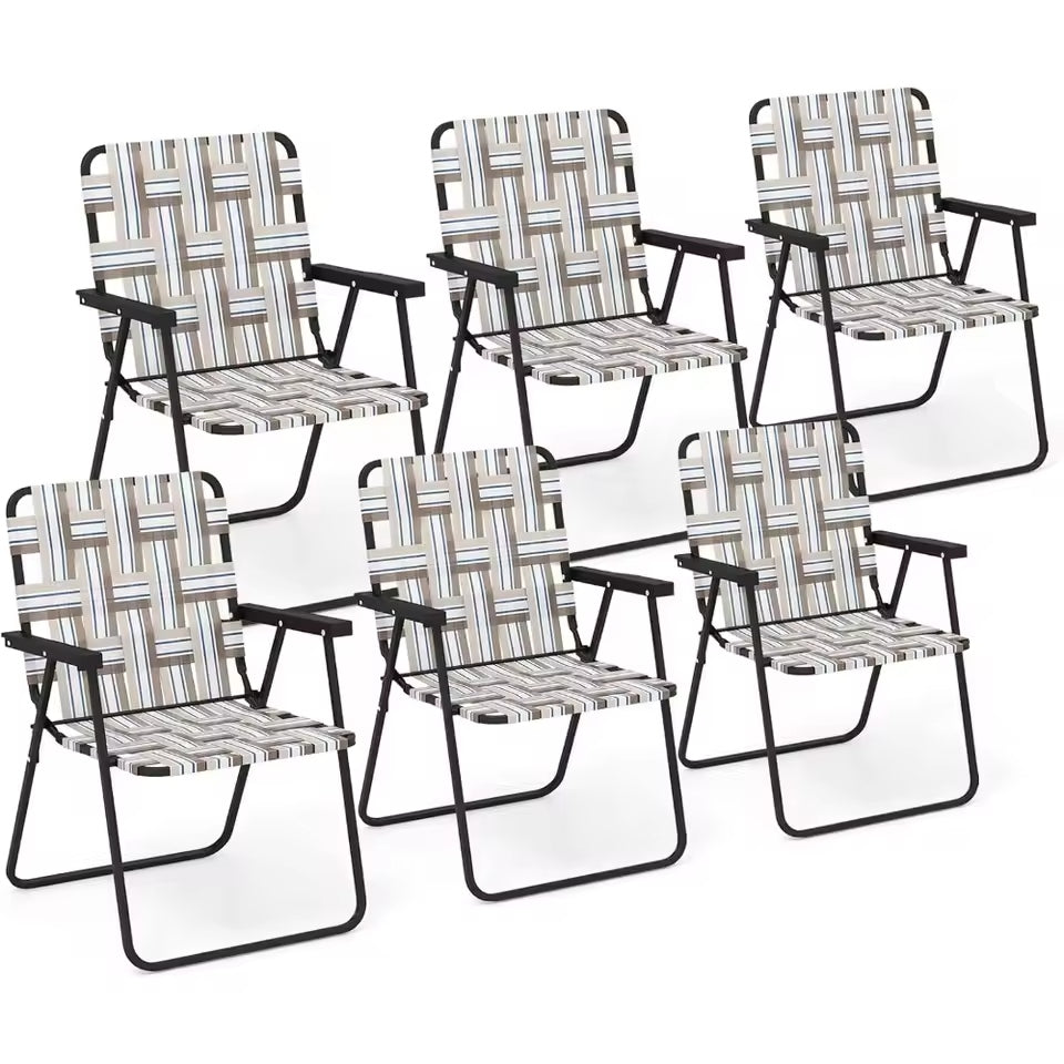 Beach Chairs for Adults 6-Pack - Lightweight Folding Camping Chair, Steel Frame, Outdoor Webbing Directors Chair