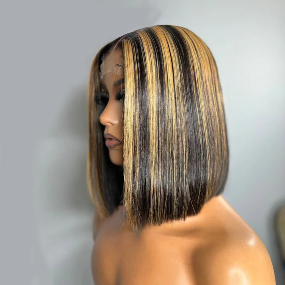 Transparent Lace Front Human Hair Wig Pre Pluck with Natural Hairline Straight Short Bob Wig 200% 1B/27 Ombre HD 13X4 13X6 