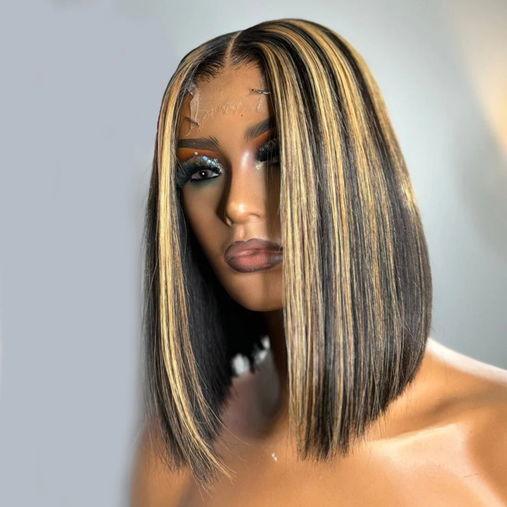 Transparent Lace Front Human Hair Wig Pre Pluck with Natural Hairline Straight Short Bob Wig 200% 1B/27 Ombre HD 13X4 13X6 