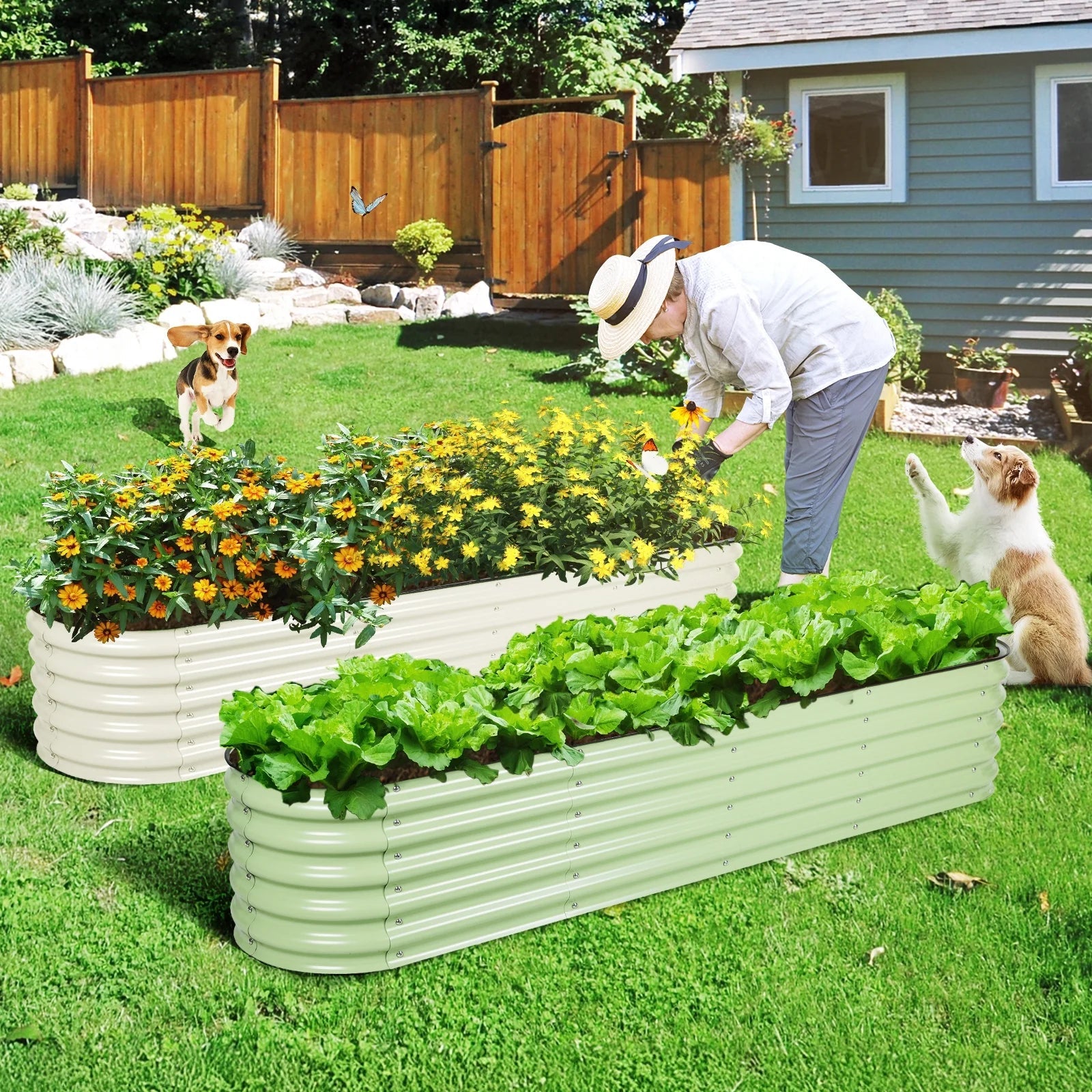 GardenFlex 9-in-1 Modular Raised Garden Bed - Olive Green Aluzinc Planter for Vegetables, Herbs & Flowers (71"L x 35"W x 17"H)