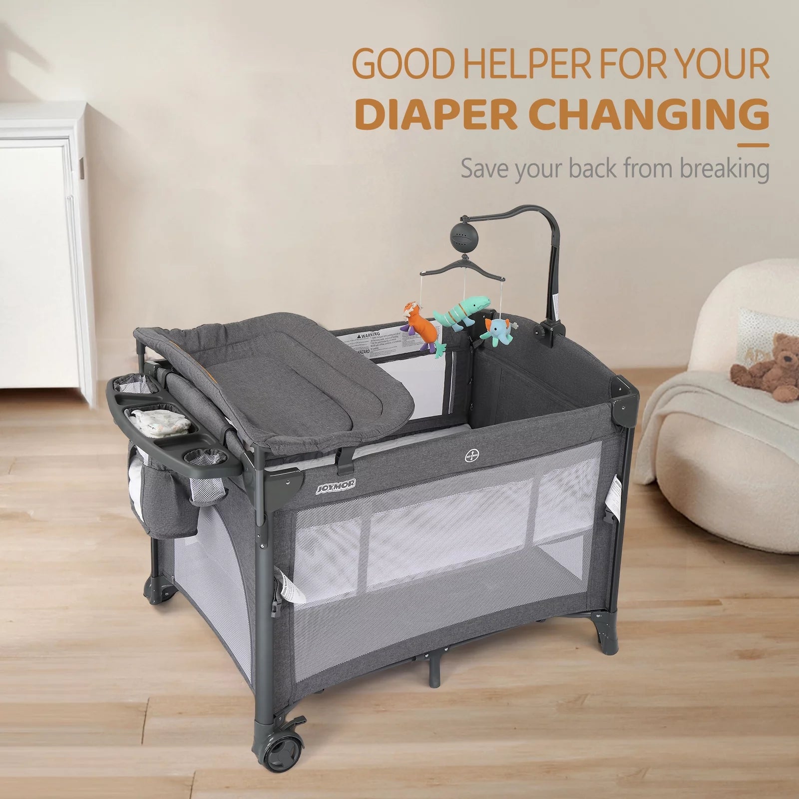 DreamNest 5-in-1 Baby Bassinet – Bedside Crib, Playpen, Changing Table for Unisex Infants
