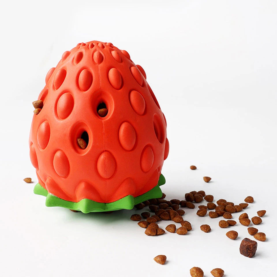Dualpet Dog Chew Toys Rubber Strawberry Shaped Food Leaking Toy Durable Eco-Friendly Food Dispenser Dogs Toy