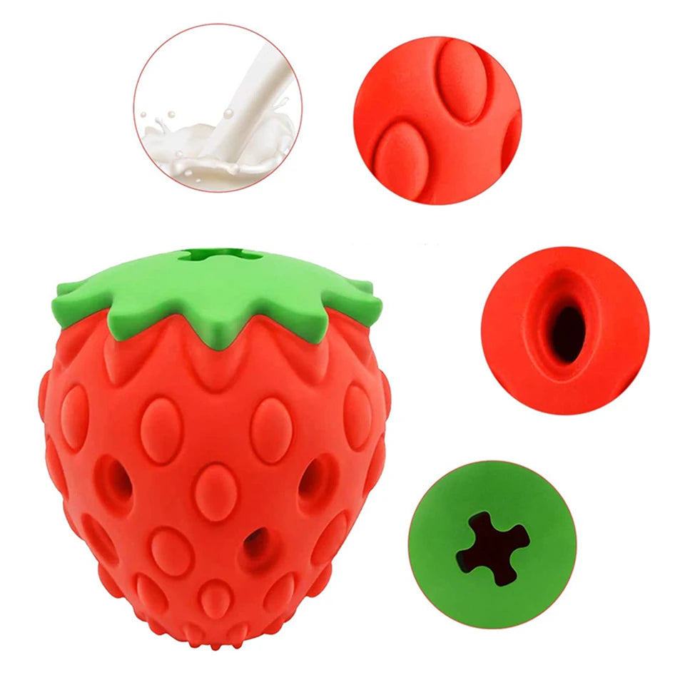 Dualpet Dog Chew Toys Rubber Strawberry Shaped Food Leaking Toy Durable Eco-Friendly Food Dispenser Dogs Toy