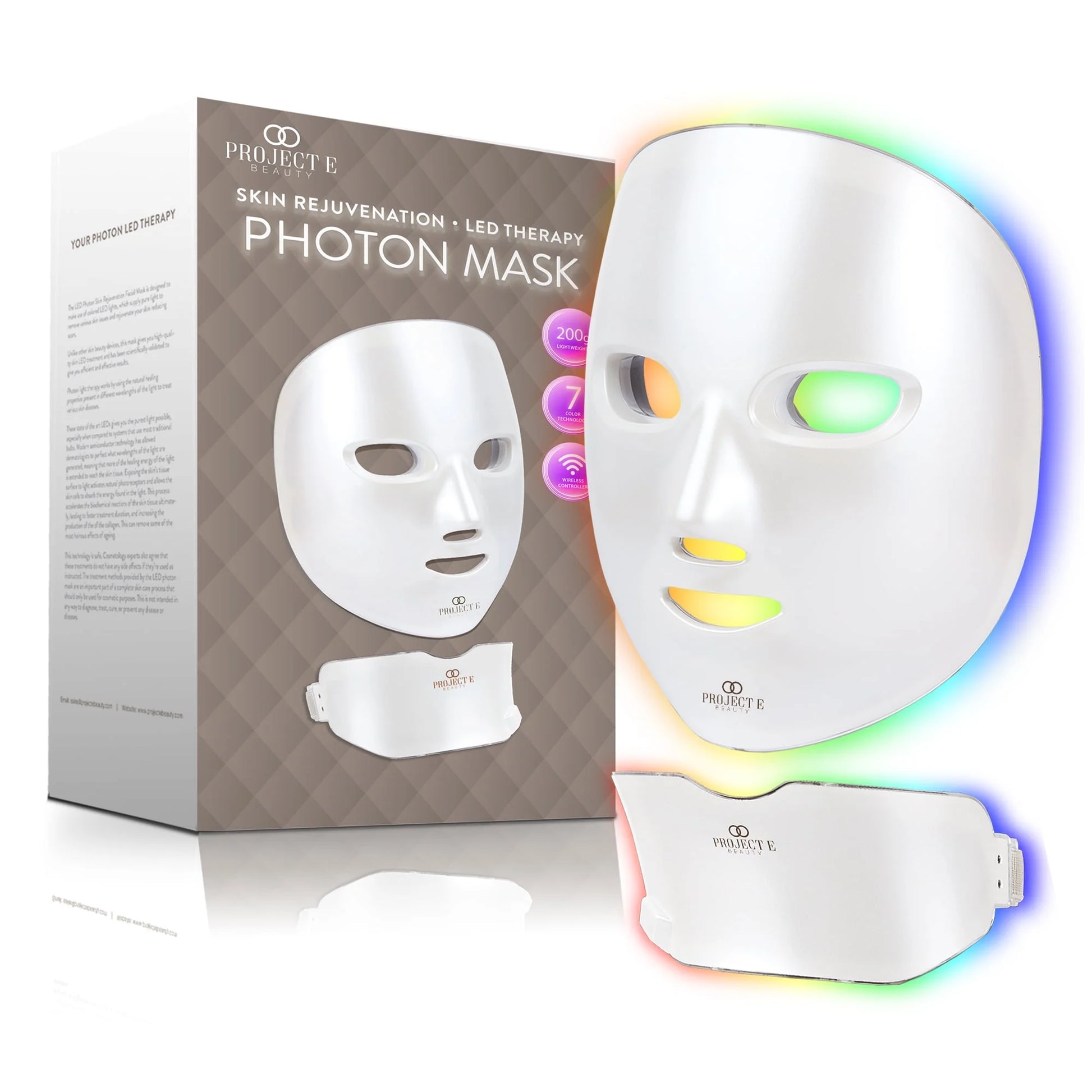 Wireless 7 Color LED Mask Neck Photon Light Skin Rejuvenation Therapy Facial Skin Care Mask