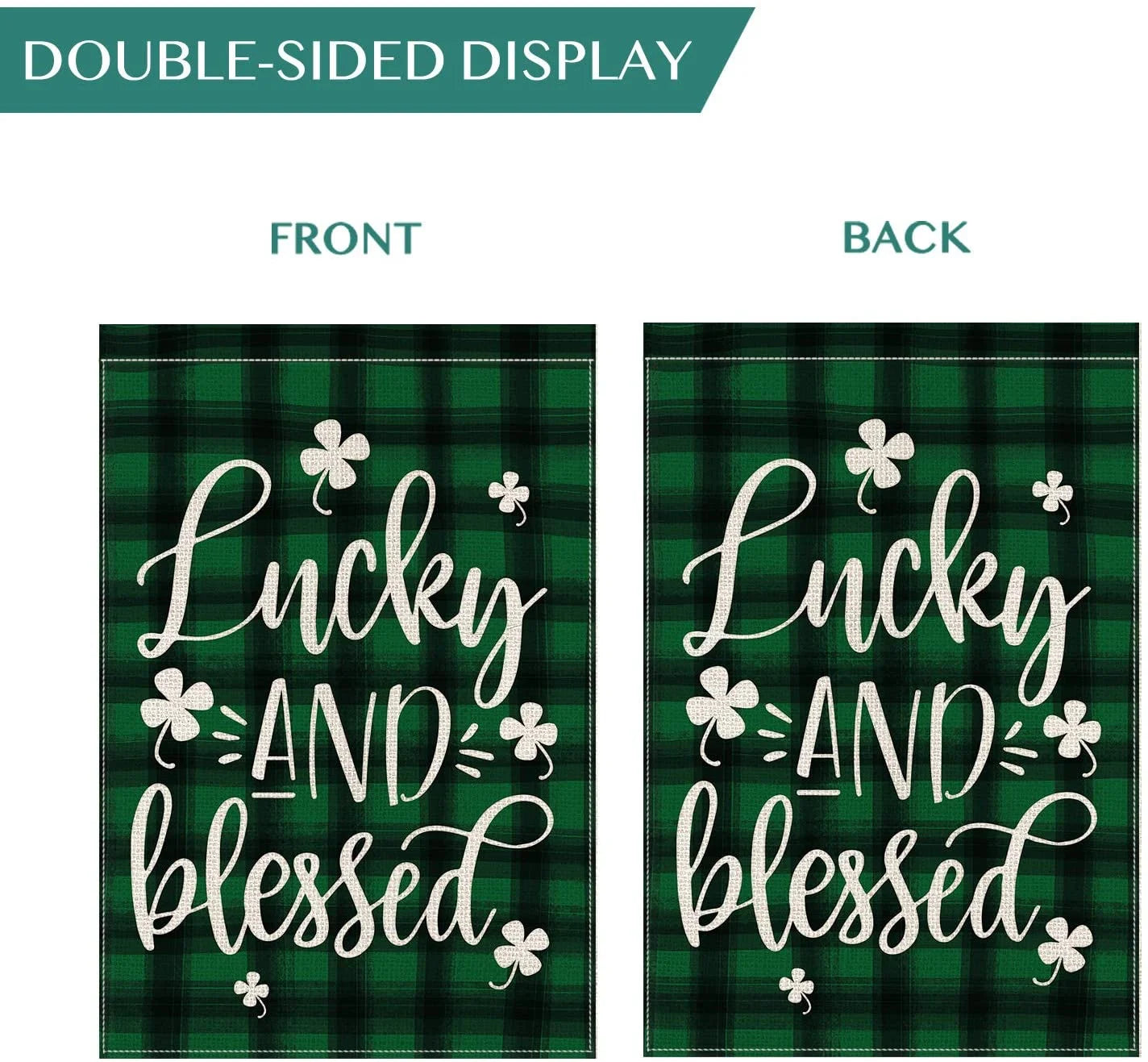Lucky and Blessed Shamrock St. Patrick'S Day Garden Flag 12.5 X 18 Inch Watercolor Buffalo Plaid, Patricks Day Decoration
