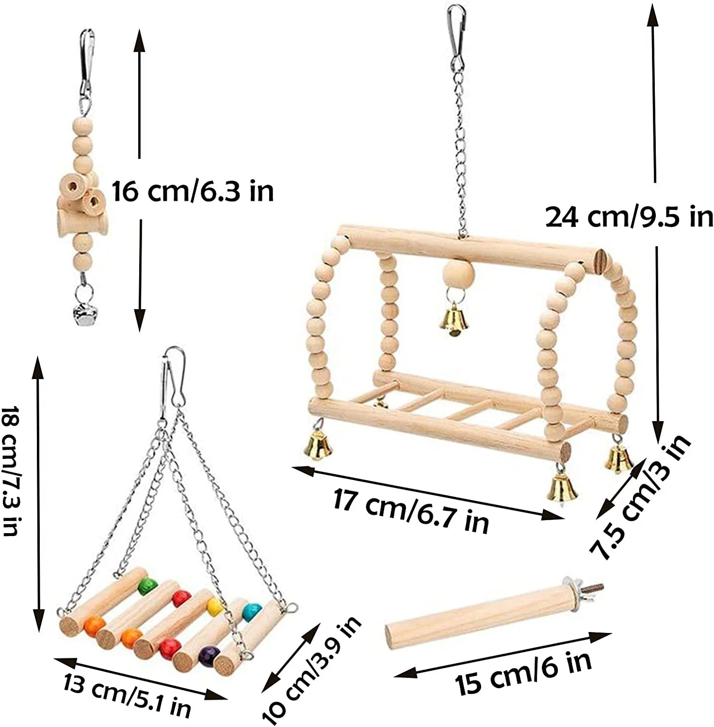 ParrotPal 8-Piece Extra Large Wooden Bird Toys Set – Swing & Chewing Toys for Parakeets & Parrots