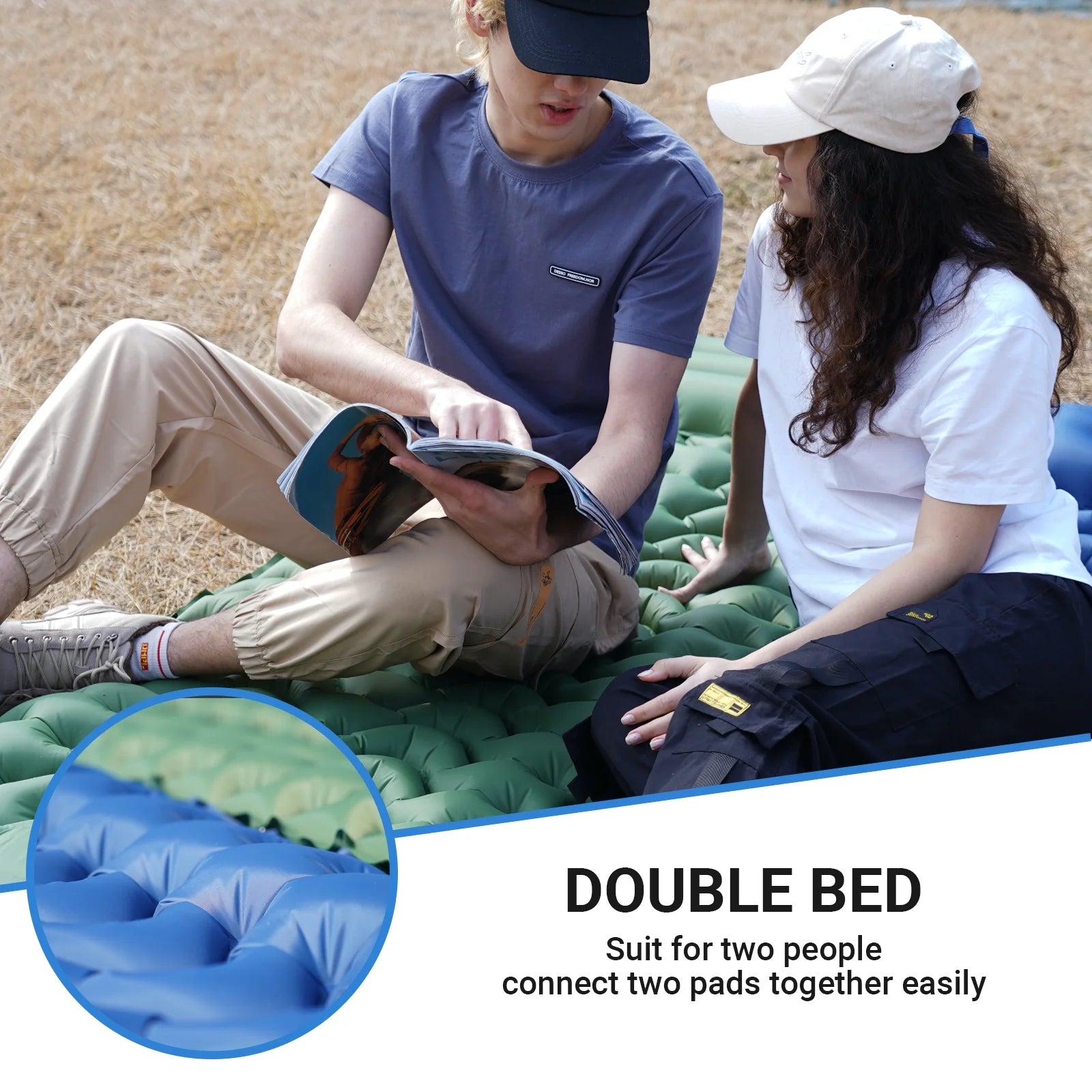 EverRest Inflatable Sleeping Pad with Foot Pump & Pillow – Durable, Compact Mattress for Camping & Hiking – Olive