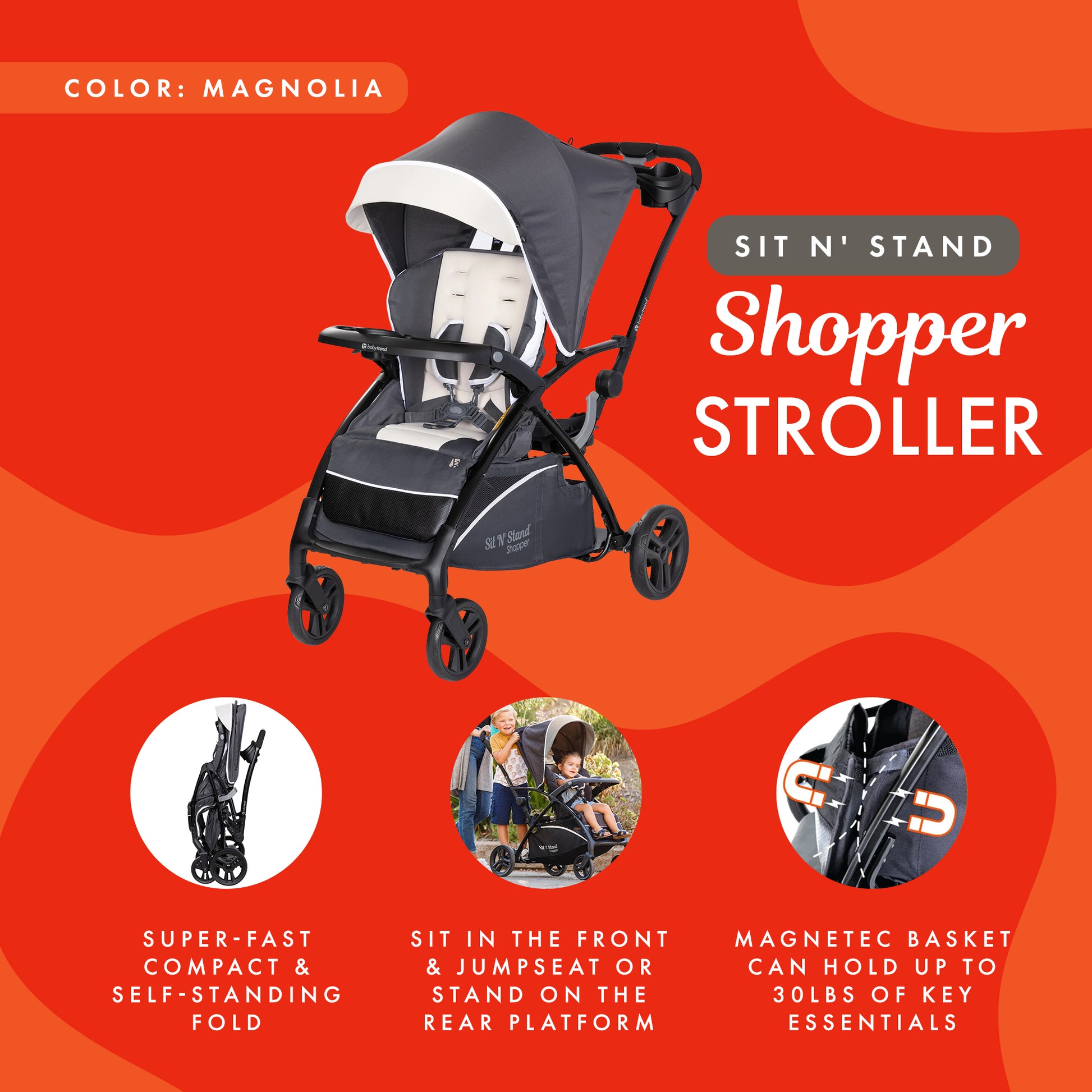 Magnolia Sit N' Stand 5-in-1 Stroller - Shopper with Canopy & Basket