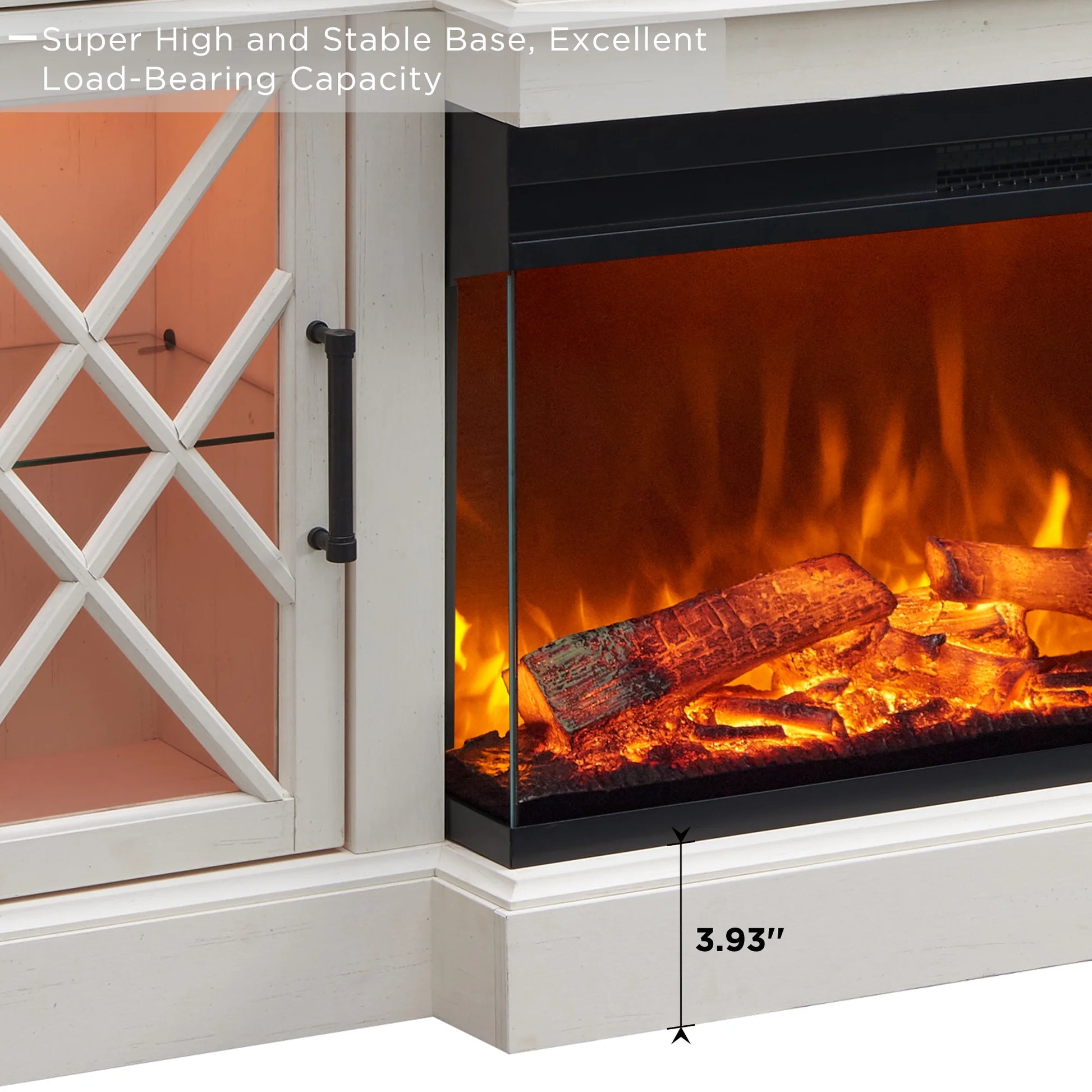 RusticFlame 70" 3-Sided Glass Farmhouse TV Stand with 36" Electric Fireplace for TVs up to 80