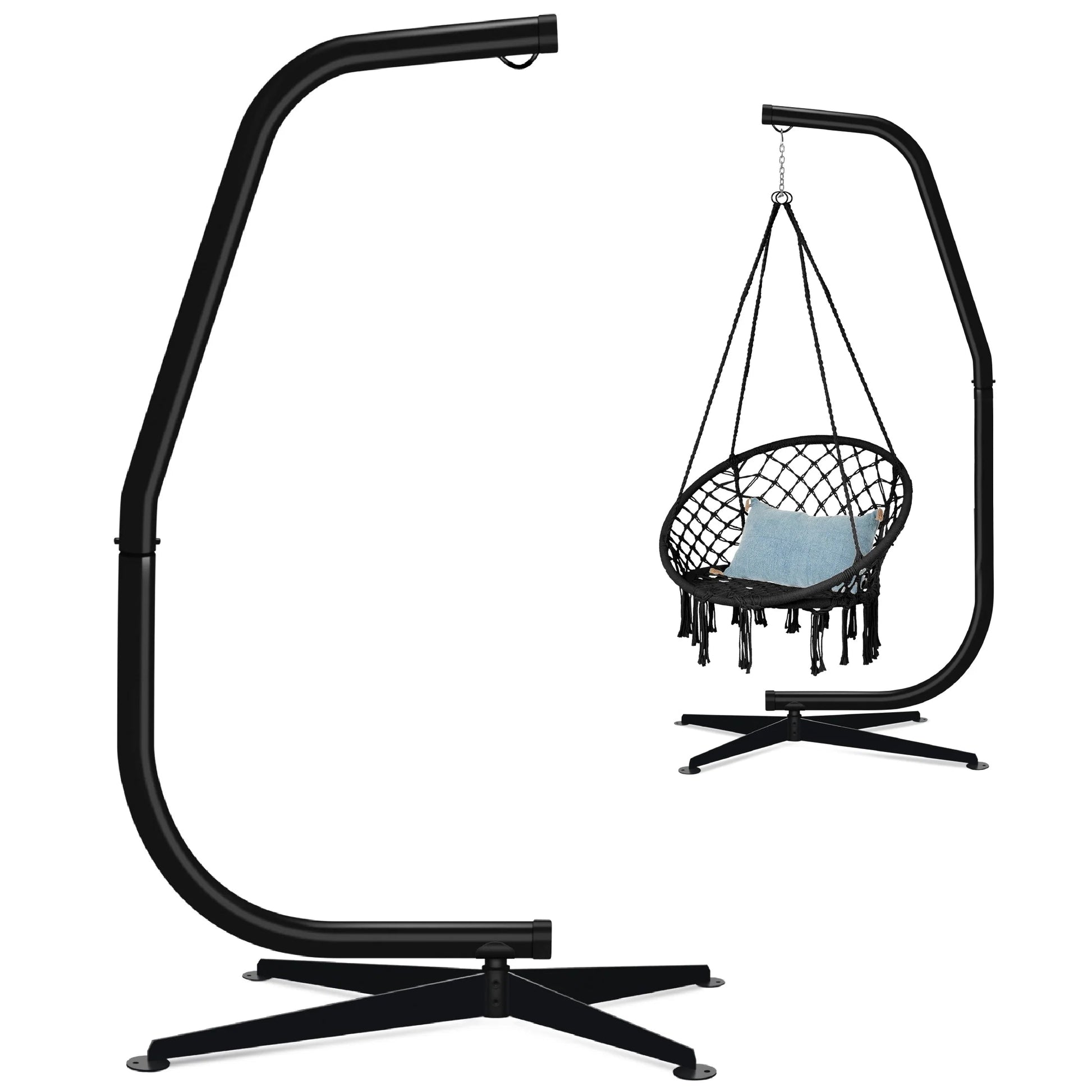 RelaxHaven Metal Hanging Hammock Stand - Weather-Resistant Black C-Stand with Offset Base
