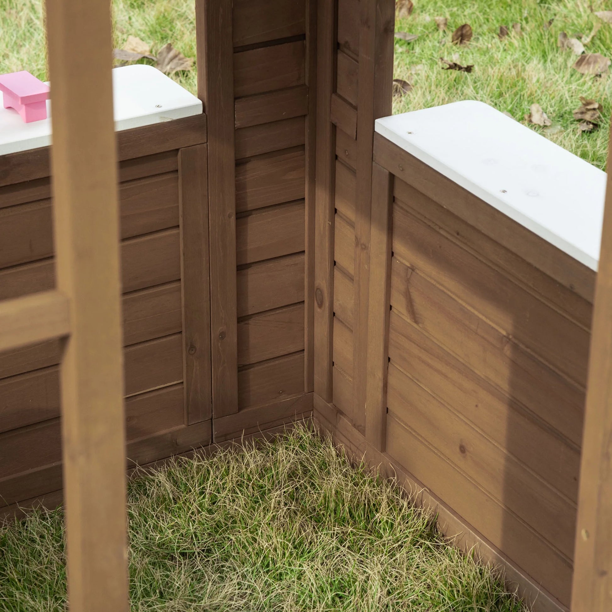 SunnyPlay Kids Outdoor Playhouse with Doors & Windows - Brown Wooden Garden Playhouse