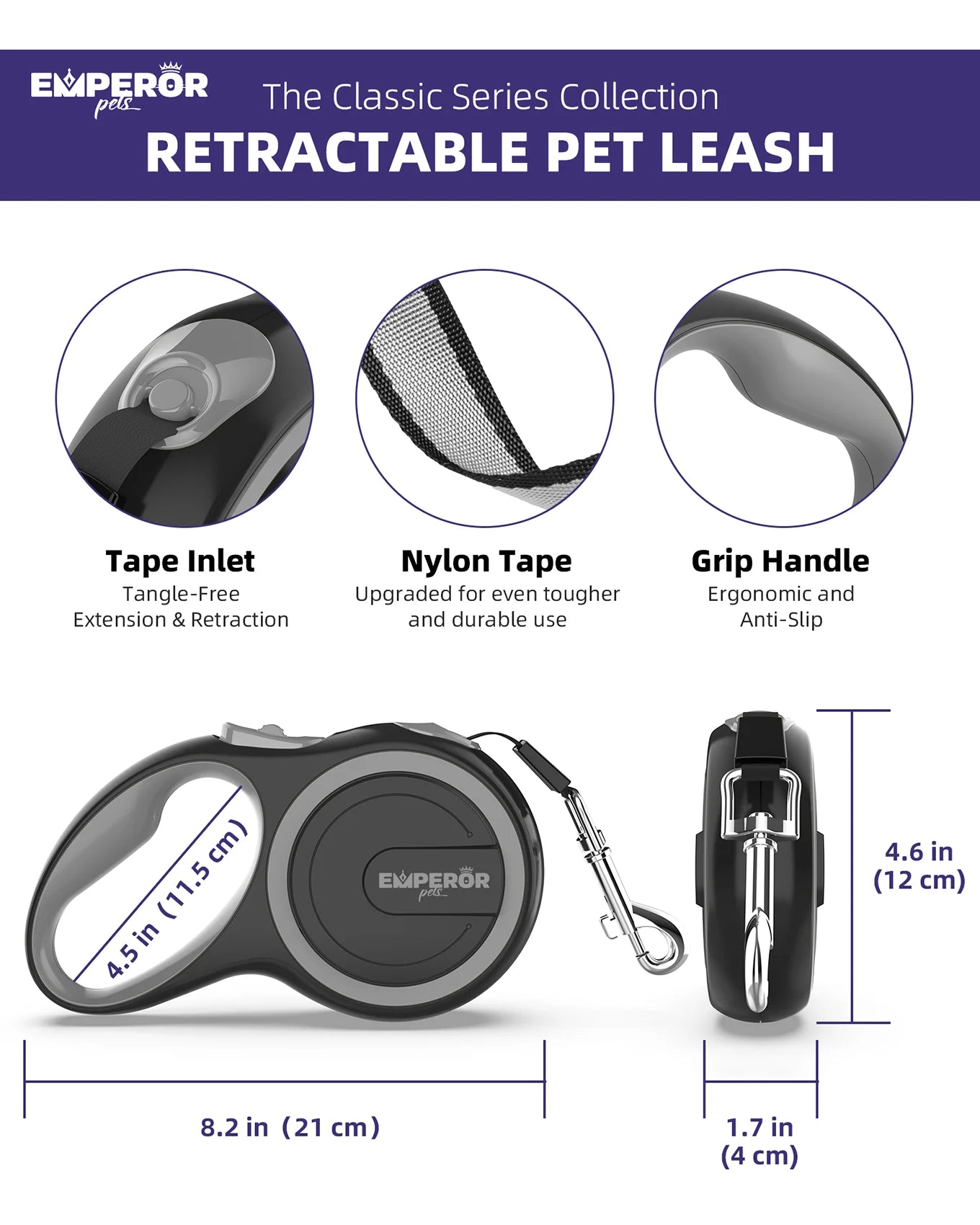 FlexiPaws 16Ft Heavy Duty Retractable Dog Leash for Large Dogs up to 110lbs - GY16