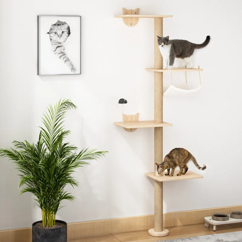 Damyanti Luxe Wall-Mounted Cat Tree - 6-Tier Shelved Climbing Center for Cats
