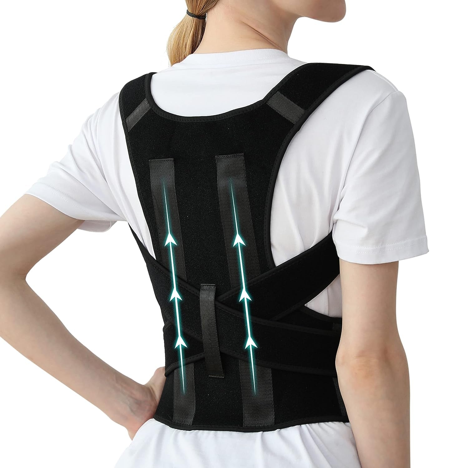 Posture Corrector for Women and Men, Adjustable Breathable Back Straightener, Upper Back Brace for Clavicle Support and Providing Pain Relief from Neck, Back & Shoulder Black L