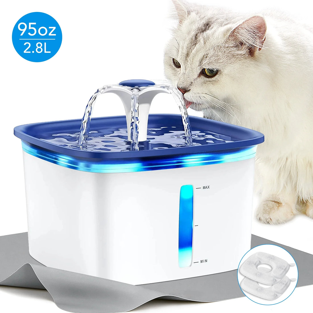 PureFlow Pet Fountain - 95Oz/2.8L Smart Water Dispenser for Cats & Dogs with Anti-Slip Mat