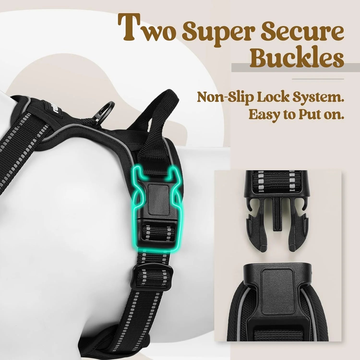 ControlMax Dog Harness - Adjustable No-Pull Soft Padded Vest with 2 Leash Clips & Reflective Oxford Fabric for Large Dogs