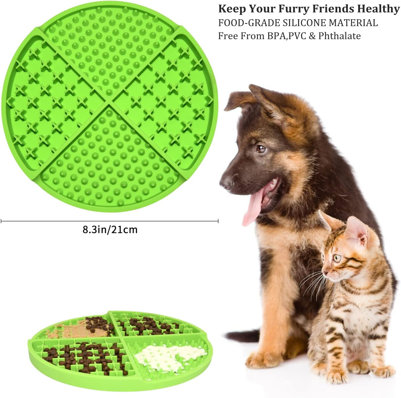 Licking Mat for Dogs and Cats,Dog Slow Feeders,Boredom Anxiety Reduction,Heavy-Duty Puzzle Mat Dog Treat Mat with Unique Quadrant Design,Perfect for Yogurt,Treats or Peanut Butter(Green)