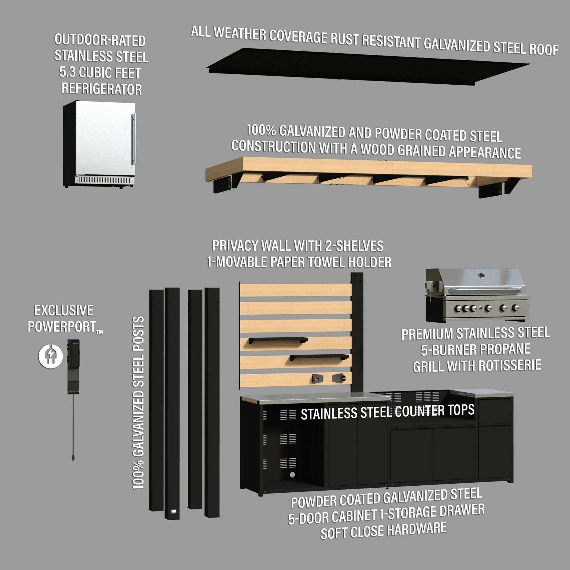 FusionFlame 5-Burner Outdoor Grill - Black Stainless Steel Gas BBQ