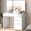 Elegance Vanity Desk with Spacious Mirror & 5 Drawers - White for Bedroom or Dressing Room