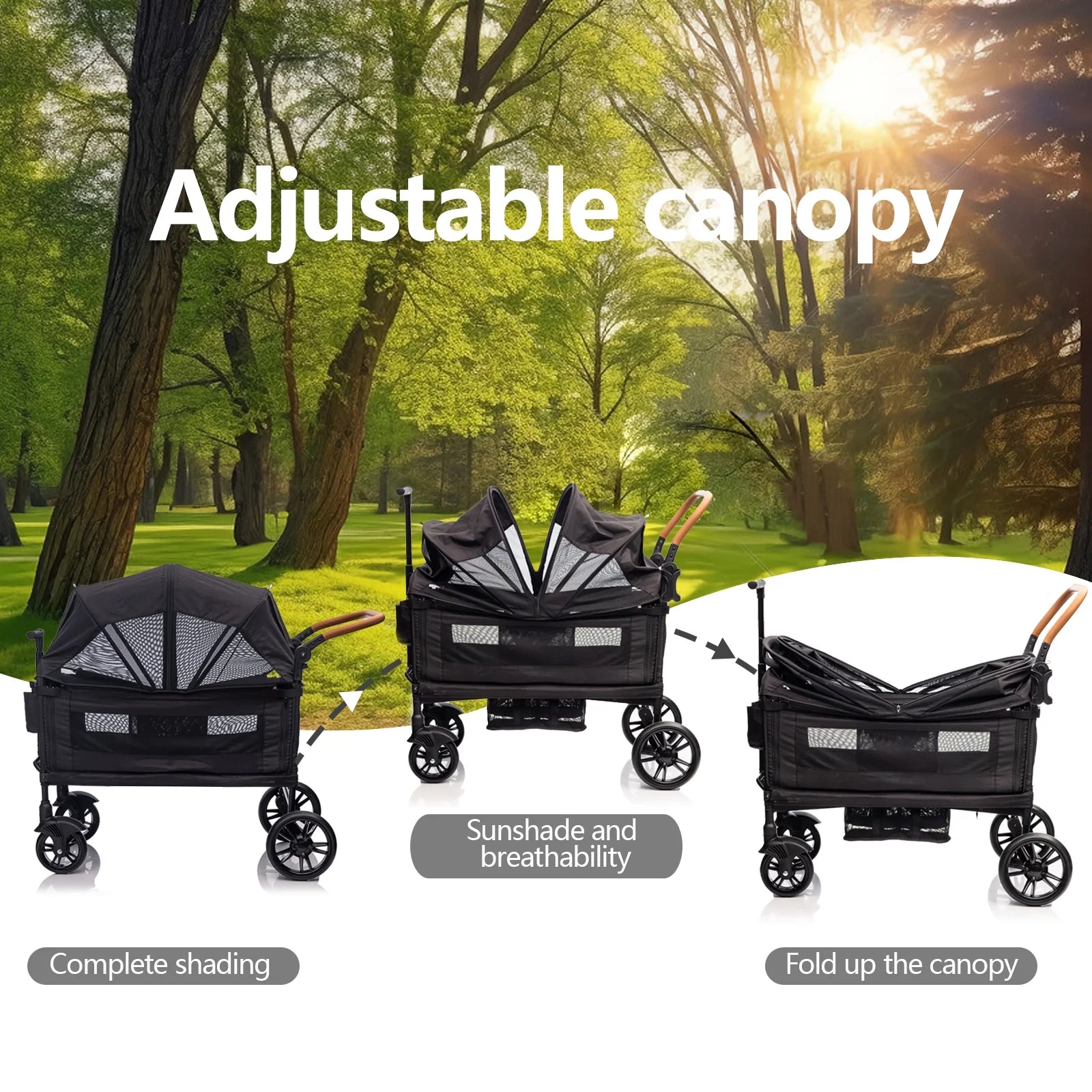 DualRide Wagon Stroller - Lightweight Folding Push-Pull Stroller for Kids & Cargo with Canopy