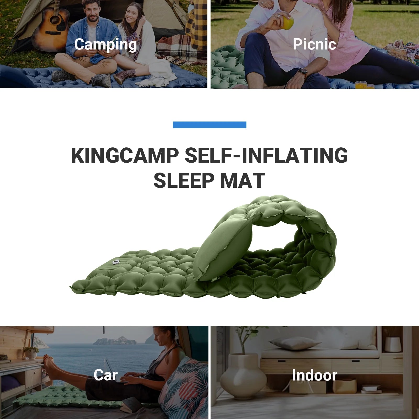 EverRest Inflatable Sleeping Pad with Foot Pump & Pillow – Durable, Compact Mattress for Camping & Hiking – Olive