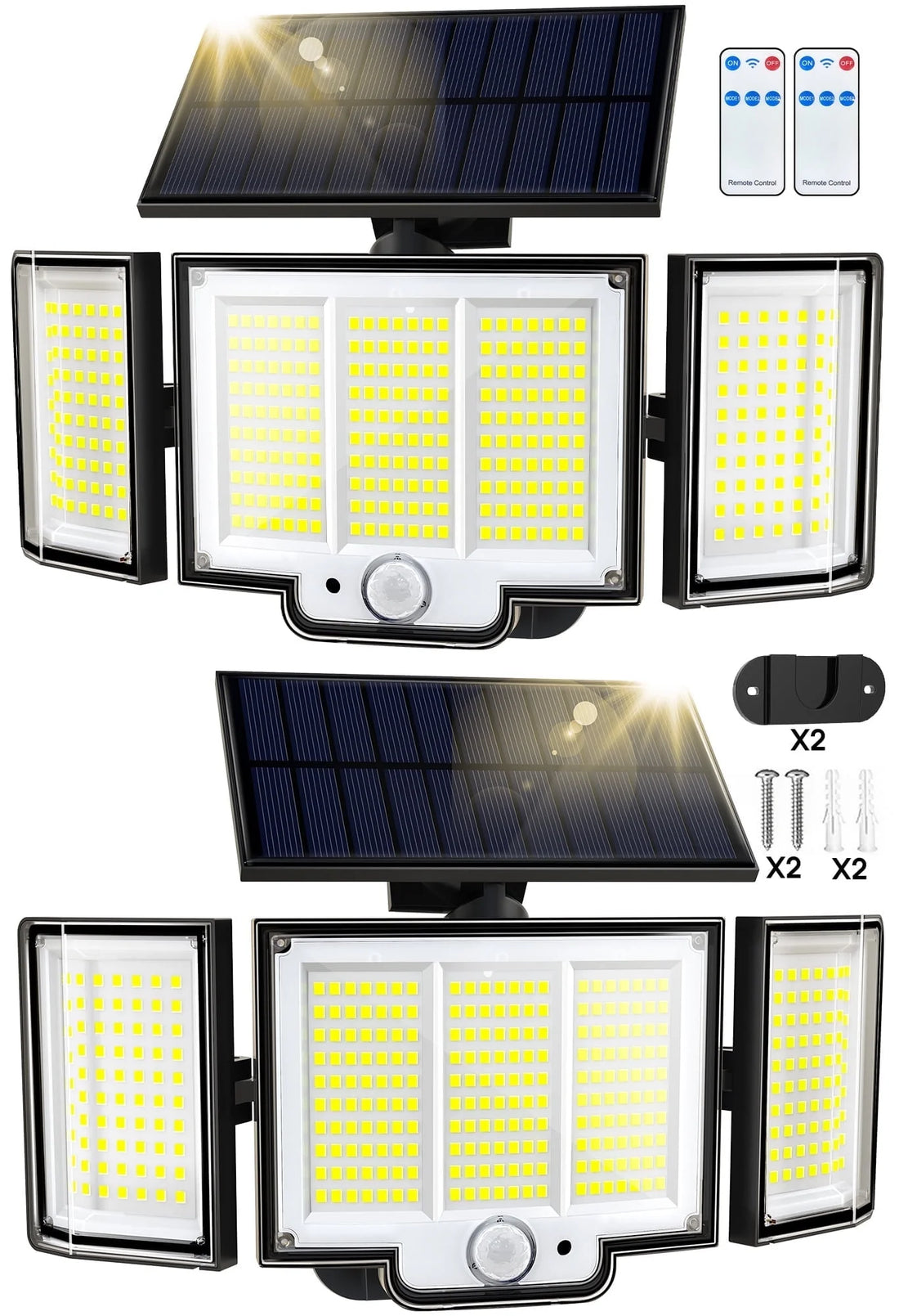 GlowGuard Solar Lights - 348 LED Motion Sensor Security Flood Lights with Remote, 3 Modes, 2-Pack