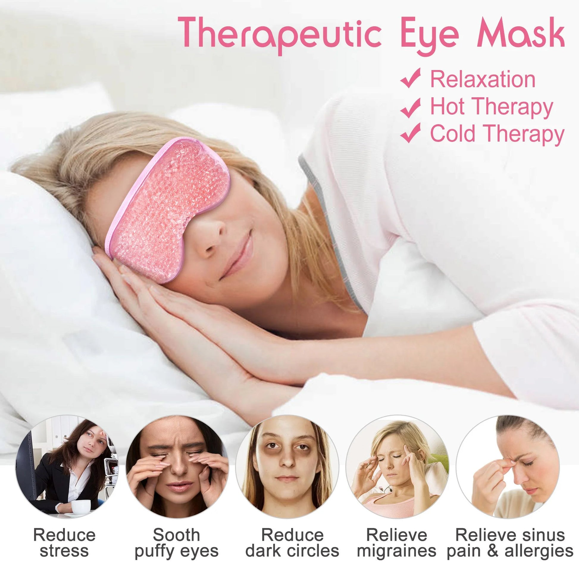 Gel Eye Mask, Reusable Puffy Beads Ice Pack for Hot Cold Therapy