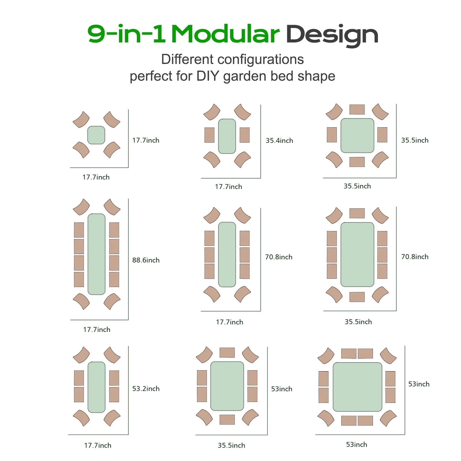 GardenFlex 9-in-1 Modular Raised Garden Bed - Olive Green Aluzinc Planter for Vegetables, Herbs & Flowers (71"L x 35"W x 17"H)