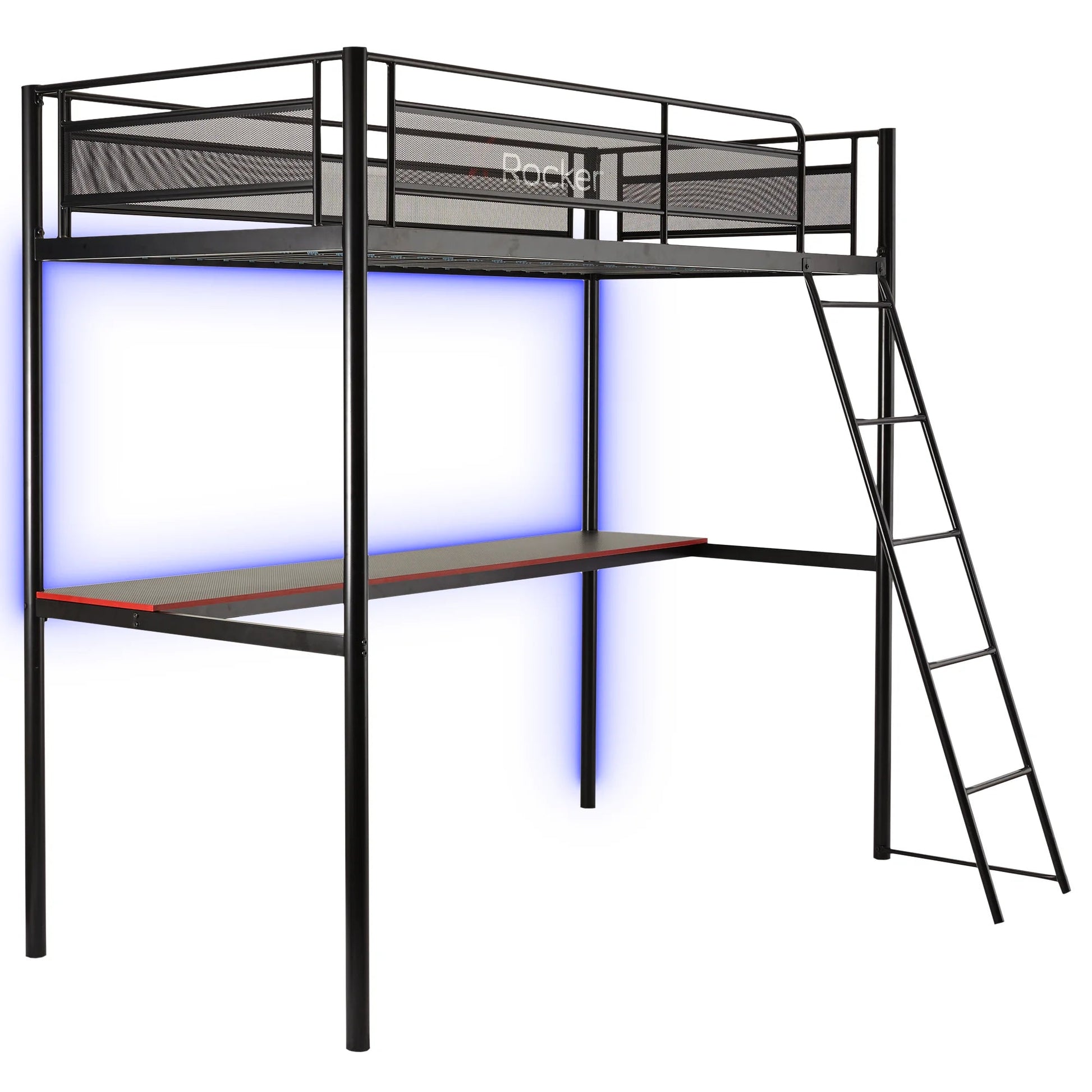 NightGlow HQ Gaming Bunk Bed with LED Lights – Black, Twin Size, Ultimate Gaming Experience