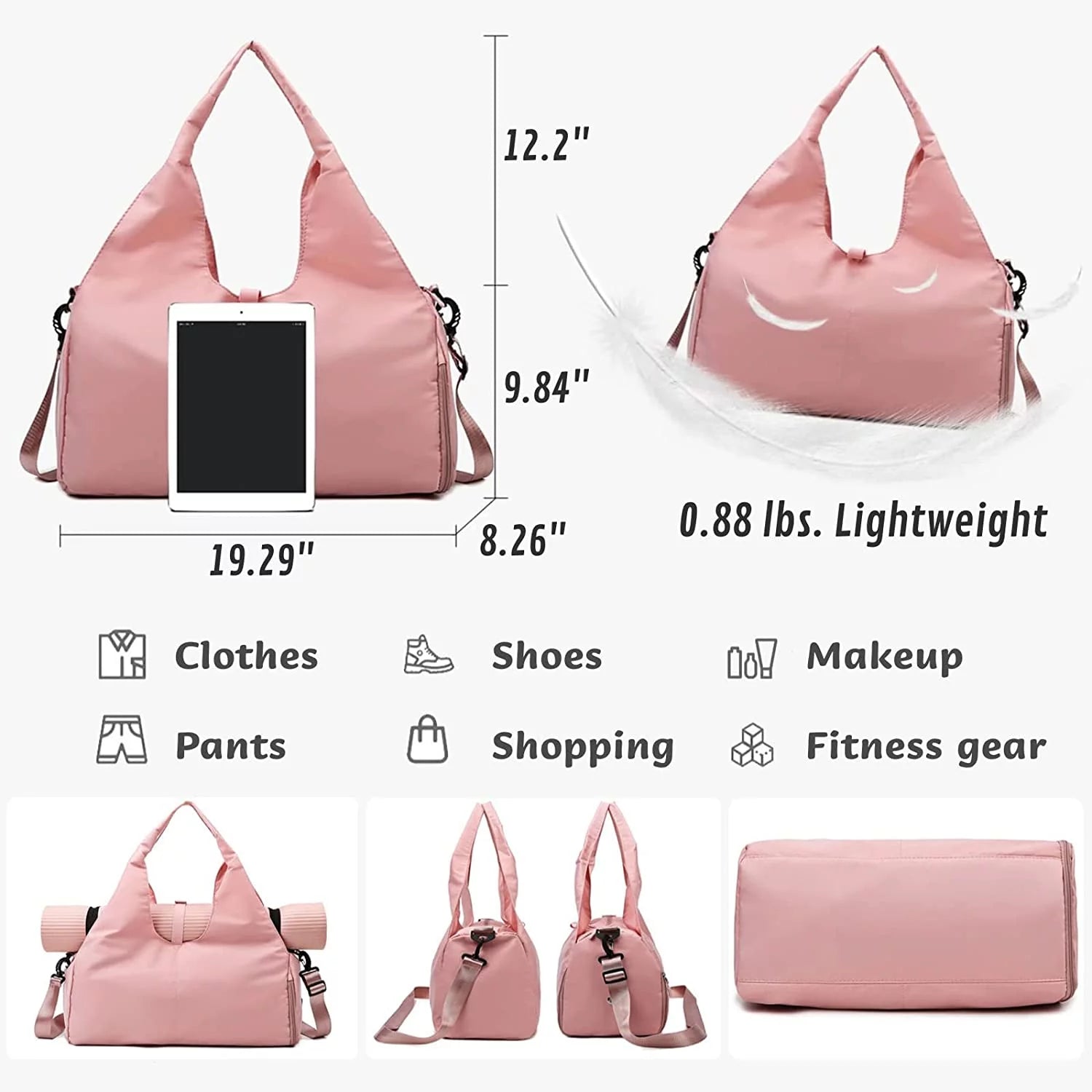 ActiveGlow Yoga Gym Bag - Women's Duffel with Mat Holder, Shoe Compartment & Wet Dry Pockets