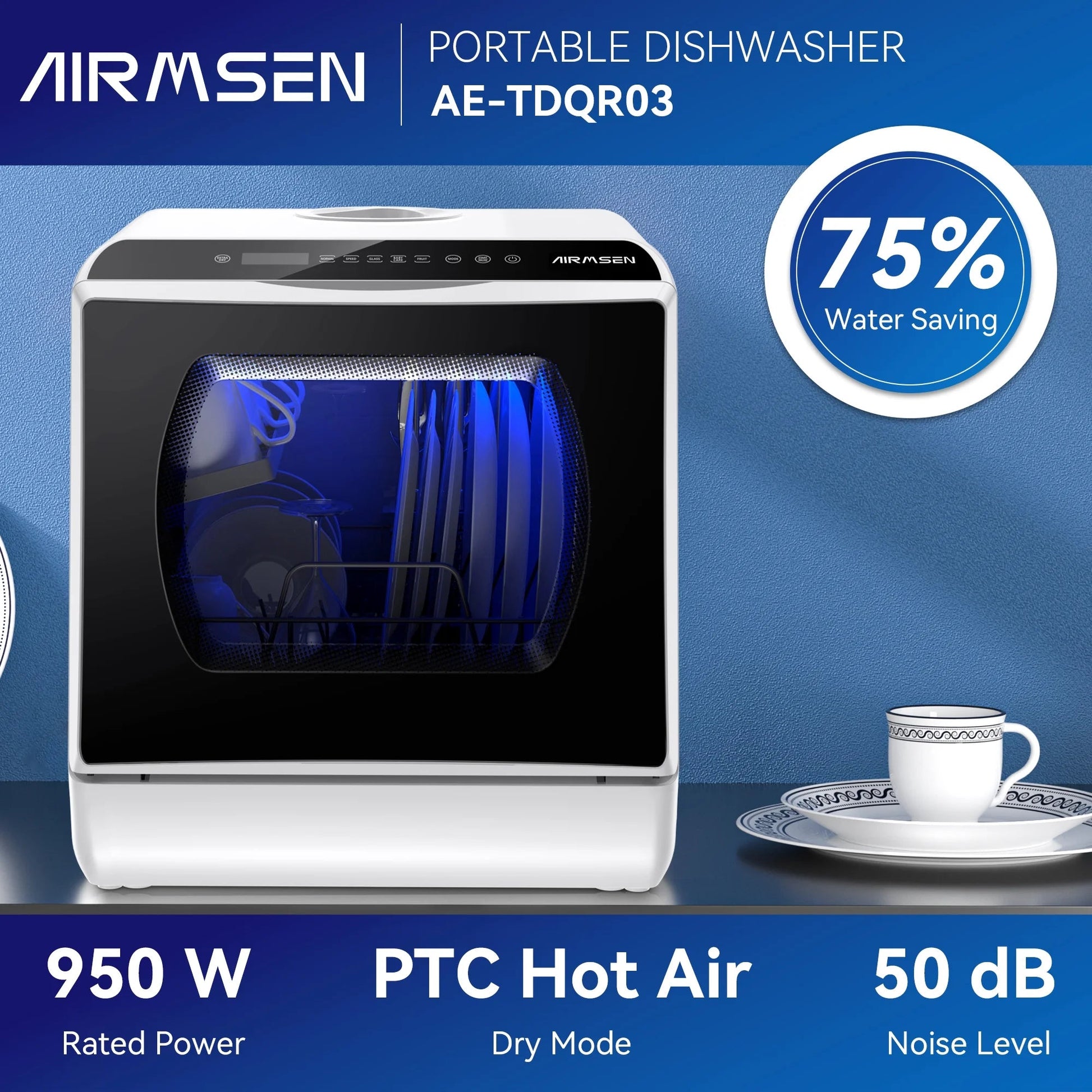 CleanEase Mini Dishwasher - Portable Countertop with 5L Water Tank & Air-Dry Function